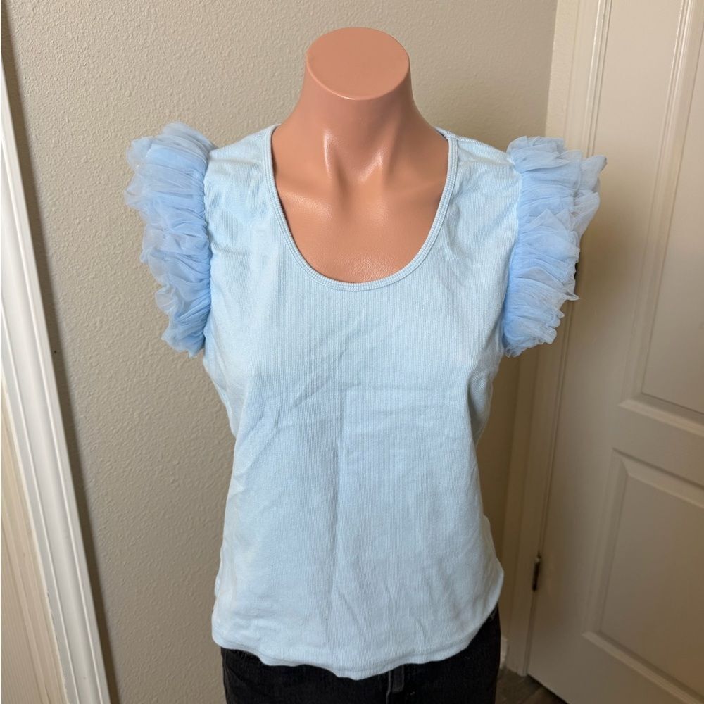 Dolan Sky Blue Ruffle Sleeve Tank Top Sz L